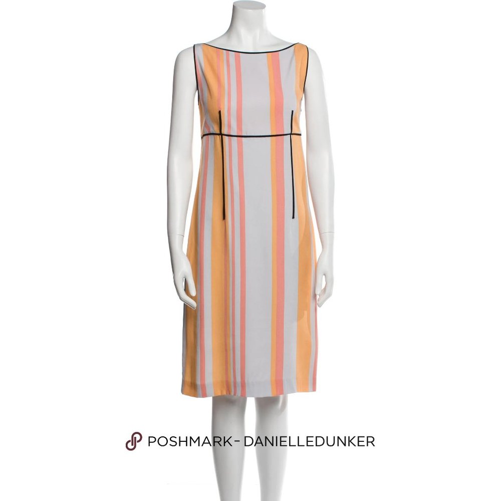 Prada Striped Sleeveless Midi Sheath Dress - Orange and Gray - Size Medium